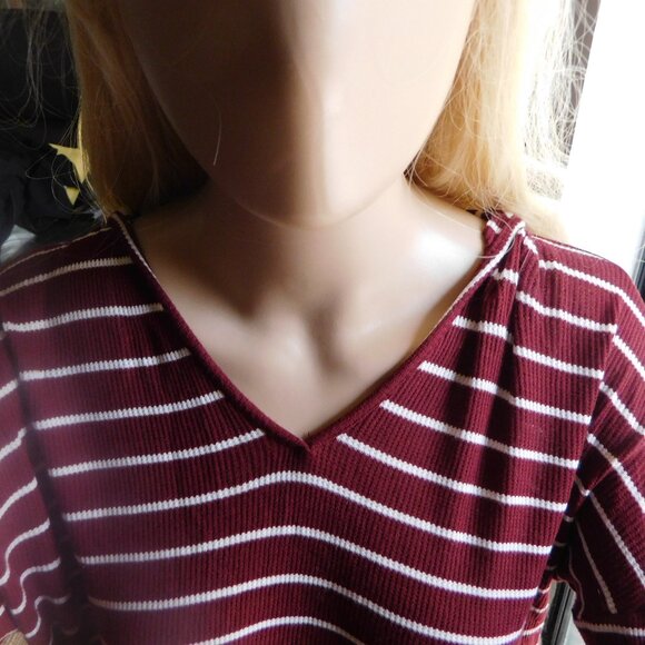 Fall ready, Hippie Rose Hooded Sweater – Maroon & White Stripes, Size Small - Picture 1 of 8